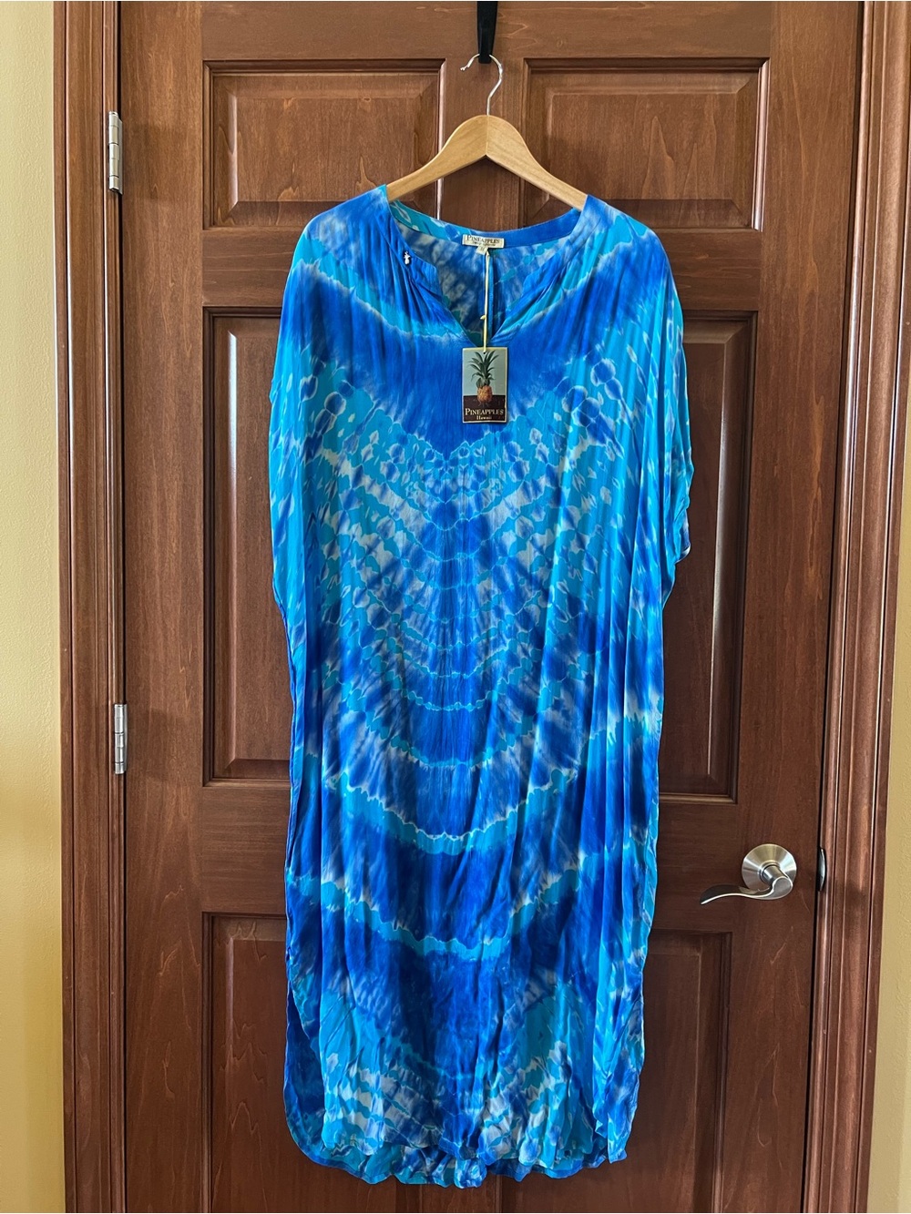 Pineapples Boutique Caftan Maxi Dress Tie-Dye Blue Turquoise White Size M